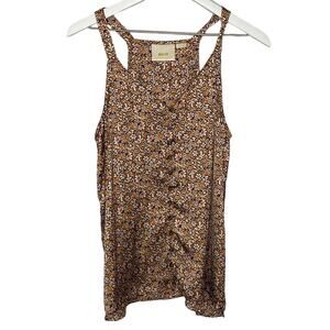 Maeve Gold Floral Silky Button Up Tank Top - Women's Size 12